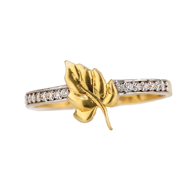 Leafy Luxe Gold Halo Ring - GJ49